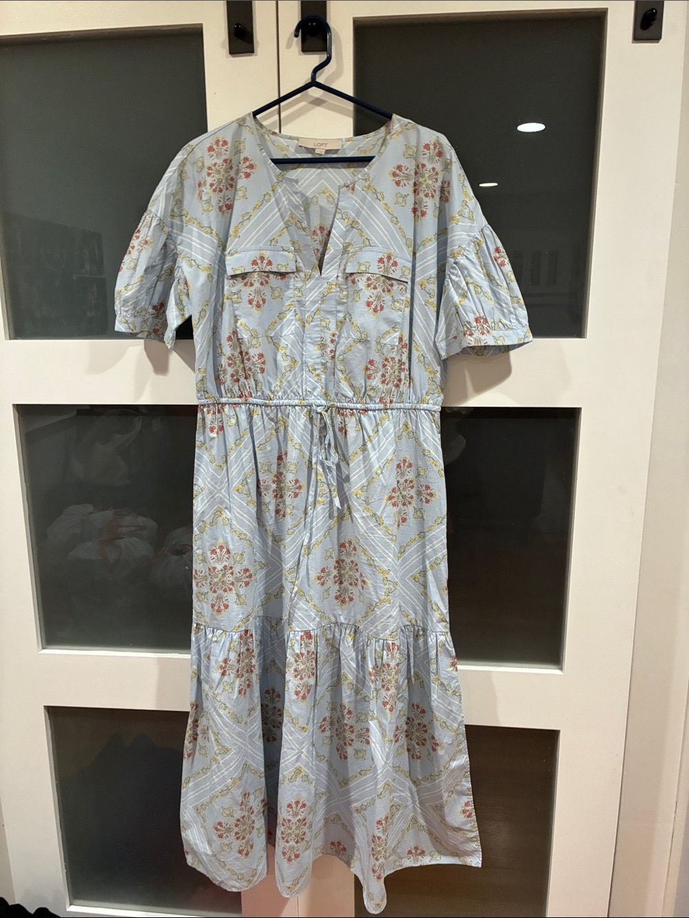 LOFT Pale Blue Floral Tiered Maxi Dress